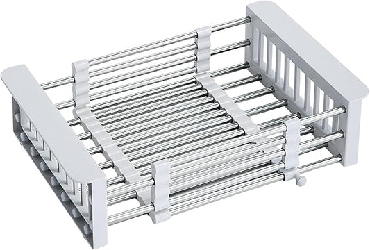 COVRA Over Sink Dish Drying Rack, Stainless Steel Drainer for 11"-19" Sinks, Kitchen Countertop Organizer for Dishes, Vegetables, and Fruits (Gray)-NeatNest