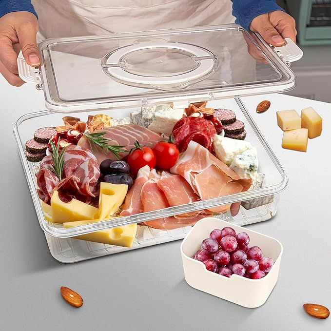 Divided Serving Tray with Lid and Handle,8 Compartments Snacks Box,Snack Fruit and Veggie Tray,Portable Platter for Candy Fruits Nuts Snack Party Entertaining Picnic (1 PCS)-NeatNest