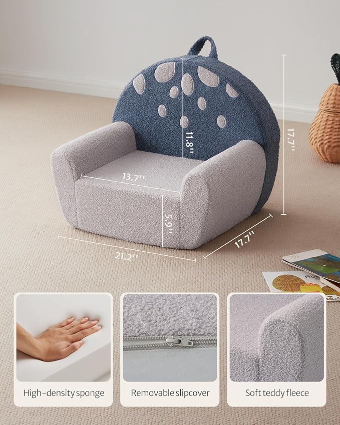 Blissful Diary Toddler Chair Comfy, Foam Kids Chair with Soft Teddy Plush, Toddler Reading Chair with Cute Mushroom Designs- Blue-NeatNest