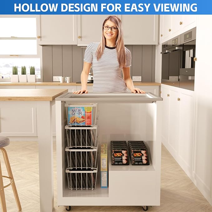 4 Pack Freezer Organizer Bins(14.6‘’L X 7.1‘’W X 5.2‘’H) for 7 Cu.FT Chest Deep Freezer Sort Frozen Meats | Deep Freezer Organizer Bins Get Food Easily w/Handle(White)