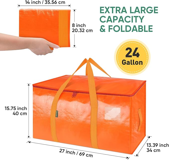 BALEINE 2-Pack Oversized Moving Bags with Reinforced Handles, Heavy-Duty Storage Tote for Clothes, Moving Supplies (Orange, 2-Pack)-NeatNest
