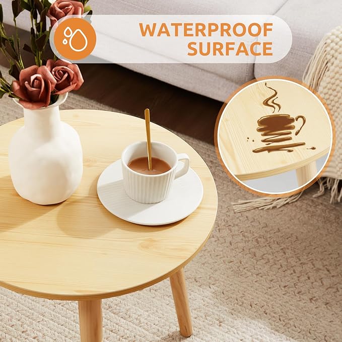 Apicizon Small Round Side Table, Modern Light Wood Side Table Bedside Nightstand End Table for Small Spaces, Bedroom, Living Room, 16.5 x 20 Inches, Natural-NeatNest