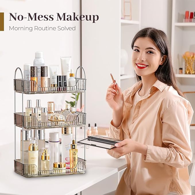 Aveniee Bathroom Counter Organizer, 3 Tier Perfume Skin Care Countertop Storage Shelf, Vanity Makeup Tray for Cosmetic Skincare Lotion,Grey-NeatNest