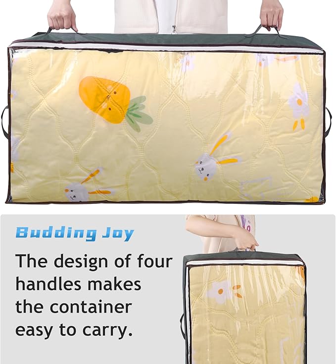 Budding Joy 90L Under Bed Storage Containers, Closet Organizers and Storage Bins, Foldable Underbed Storage Bags for Blanket, Clothing, Comforter, Sweaters, Pillows, Linen Sheets, Wrapping Paper, Grey-NeatNest