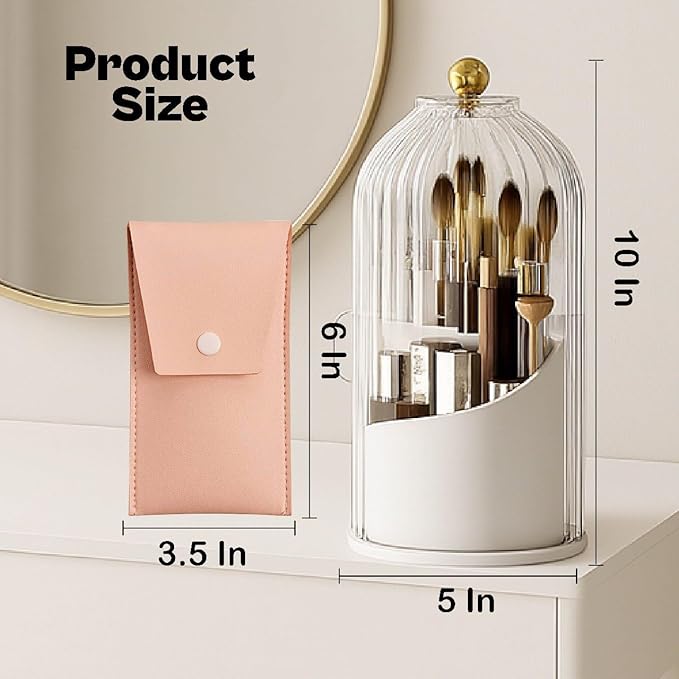 LIVINGHOME 360° Rotating Makeup Organizer – Clear Acrylic Makeup Brush Holder with Lid – Large Vanity Makeup Storage for Brushes, Lipsticks & Skincare – Stylish Countertop Cosmetic Organizer-NeatNest
