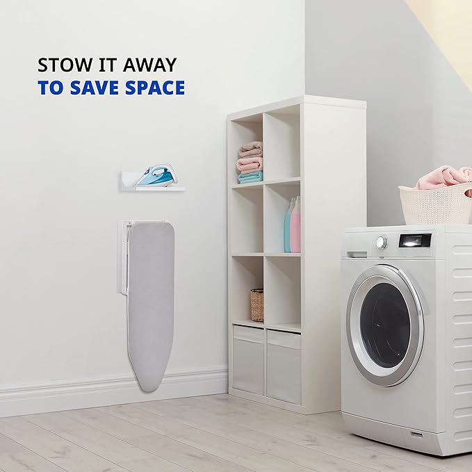 Ivation Wall-Mounted Ironing Board With Storage Shelf, Foldable 36.2” x 12.2”, Fold Down Ironing Station for Home, Apartment &, Easy-Release Lever, Removable Cotton Cover & Dorms, Hardware Included