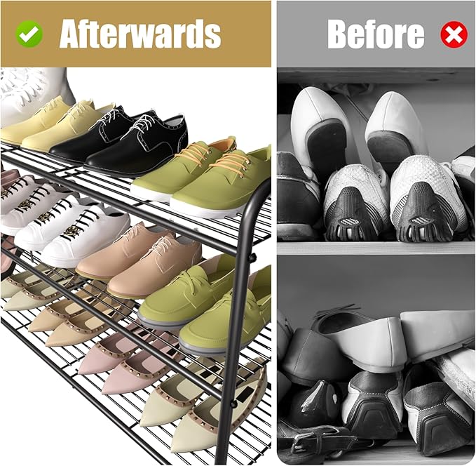 3-Tier Long Metal Shoe Rack,Extra Large Capacity Adjustable Stackable Shoe Organizer Shelf for Closet Entryway,Bronze 42" W × 24.5" H-NeatNest