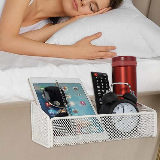 Bedside Shelf Bunk Bed Organizer Shelf Hanging Storage Metal Basket Phone Holder for Bedroom,Dorm,Office - Easy Use for Both Adult and Kids (White)-NeatNest