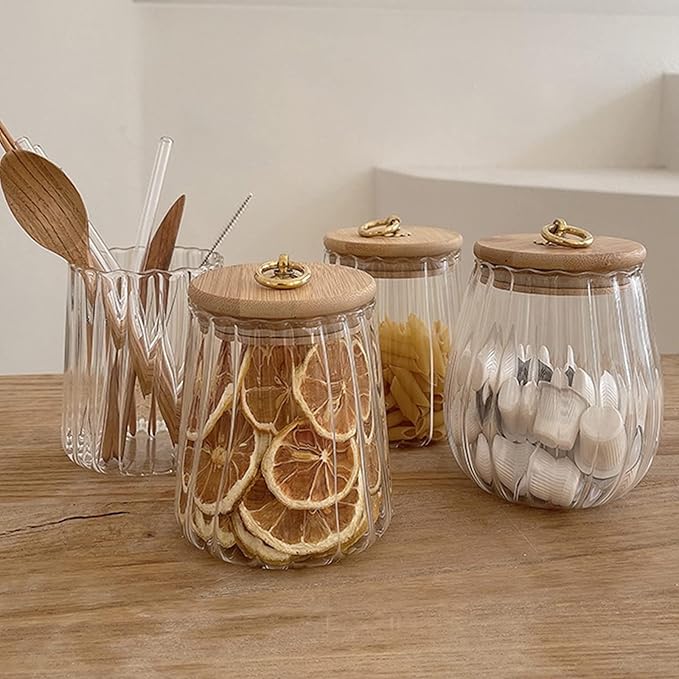 Glass Jars with Bamboo Lids, 23 FL OZ Glass Containers with Airtight Lids for Storage, Large Candy Jars for Coffee Nuts Cookie, Decorative Glass Canister, 780ml Oval