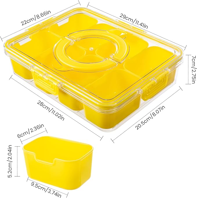 Divided Serving Tray with Lid and Handle - Snackle Box Charcuterie Container for Portable Snack Platters Organizer for Candy, Fruits, Nuts, Snacks - Perfect for Party, Entertaining, Yellow-NeatNest