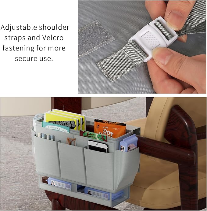 Bedside Caddy, Bed Organizer with 11 Pockets and Power Strip Holder, Versatile Bedside Storage Caddy for Home,Dorm,Bunk,Hospital,Crib Bed (2 Pack Grey)-NeatNest