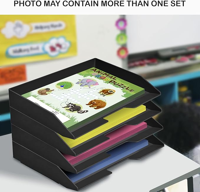 Acrimet Stackable Letter Tray 2 Tier Side Load, Plastic, Desktop File Organizer (Black Color)-NeatNest