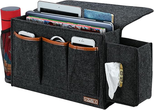 Bedside Caddy, Large Size Storage Organizer - Bedside Organizer for Magazine, Remotes, Phone (13.4'' x 18.1'' Tissue Box Holder, Dark Grey)-NeatNest