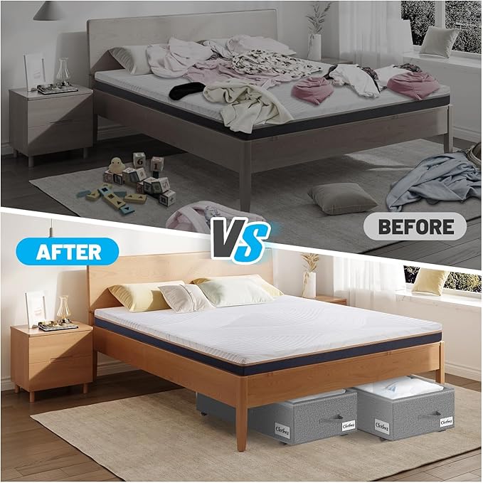 2 Pack Under Bed Storage with Wheels 10" Height, Rolling Storage Bins XXL 60L, Underbed Shoe Storage Containers with Label & Clear Lid, Dorm Under bed Drawers for Clothes, Shoes, Quick Assembly, Grey-NeatNest