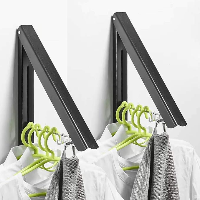 Black Retractable Clothes Rack - Wall Mounted Folding Collapsible Clothes Hanger Drying Rack for Laundry Room Closet Storage Organization, 2 Pack