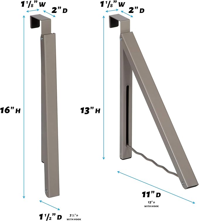 HOLDN’ STORAGE Over The Door Hanger - Single Foldable Rack Organizer for Hanging Clothes, Coats & Towels, Ideal for Dorm Rooms, Laundry, Bathrooms, Etc - Holds up to 20 LBs - Satin Nickel (2 Pack)