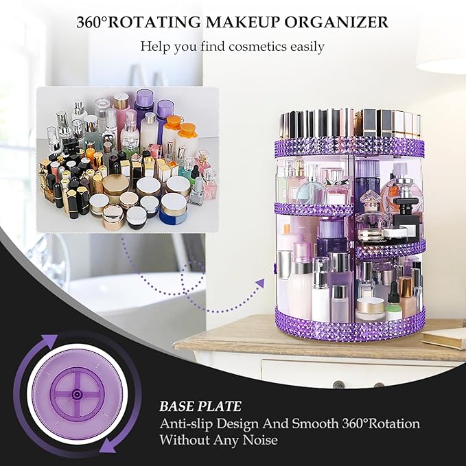 360 Degree Rotating Makeup Organizer, Extra Large Capacity Cosmetics Organizer, Removable 7 Layers Skincare Organizers, Spinning Perfume Organizer, Dresser Organizer Countertop (Purple)-NeatNest