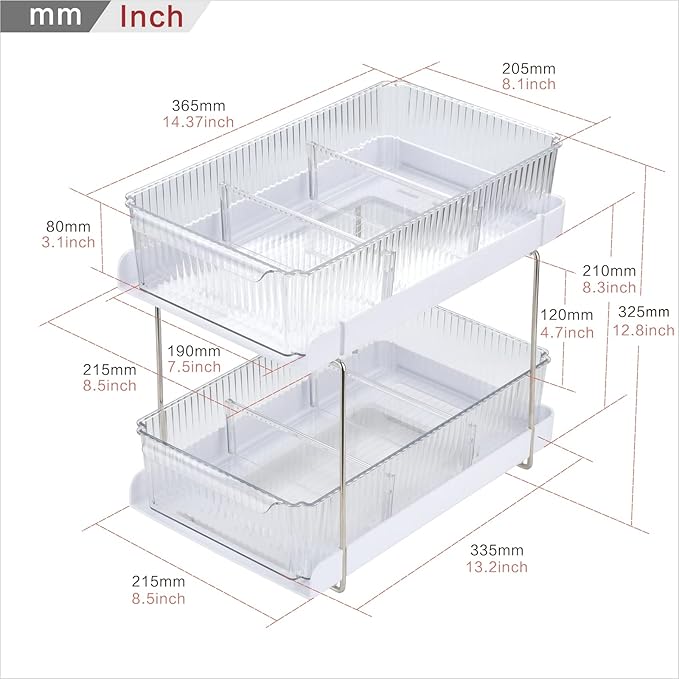 Bathroom Kitchen Storage Organizer 2 Tier Under the Sink Organizer Baskets Vanity Countertop Container Cabinet Drawers Bins Pull-Out Organization with Sliding Drawers for Cabinet, Pantry and Desktop-NeatNest