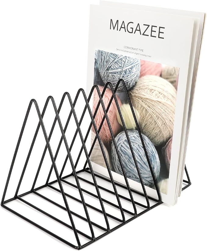 EASEPRES Vinyl Record Holder Storage, 9 Slot Metal Magazine Book Album Display Rack, Stylish Triangle Desktop File Sorter Organizer for Home Office, Black Pack of 3