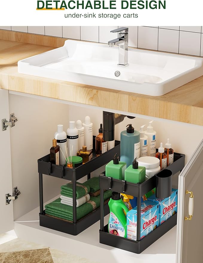 LEHOM Slim Rolling Storage Cart - 4 Tiers Bathroom Organizer Utility Cart Slide Out Storage Shelves Mobile Shelving Unit for Kitchen, Bedroom, Office, Laundry Room, Small Narrow Spaces Black