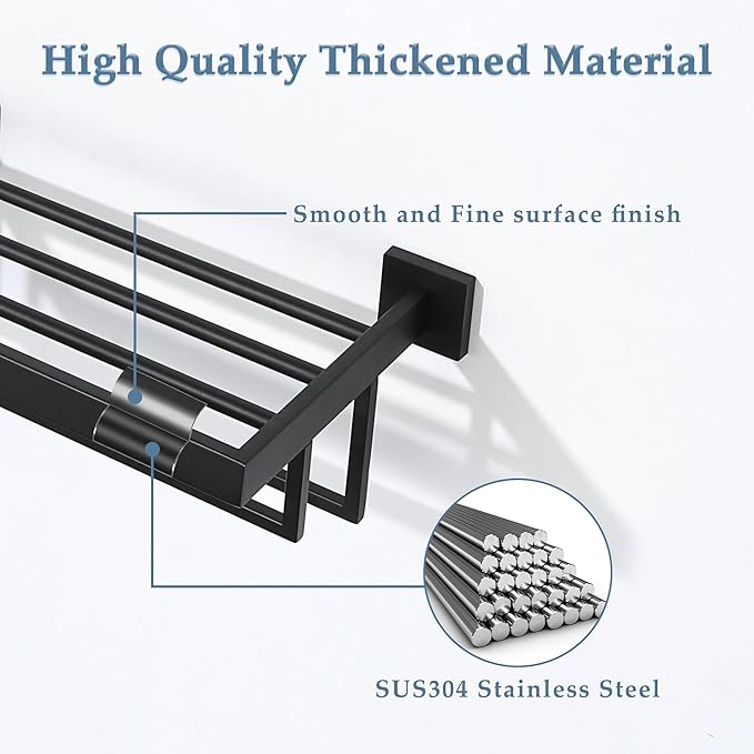Alise 16 Inch Towel Racks for Bathroom, Towel Rack Wall Mounted with Double Towel Bars, SUS 304 Stainless Steel Towel Shelf, Heavy Duty Hand Towel Holder(Matte Black)