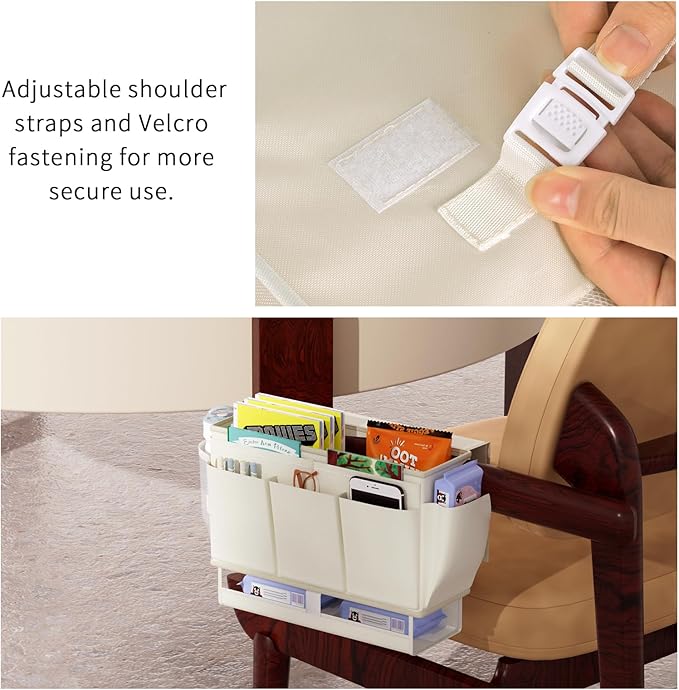 Bedside Caddy Bedside Organizer,Bed Caddy with 11 Pockets and Power Strip Holder,Versatile Bedside Storage Caddy for Home,Dorm,Bunk,Hospital,Crib Bed (White)-NeatNest
