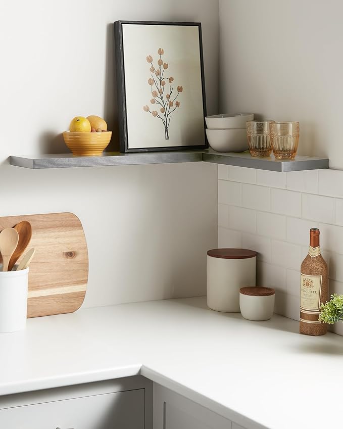 BAYKA Floating Shelves, 22.5" Wall Mounted Wood Shelves for Bathroom, Bedroom, Living Room, Kitchen, Hanging Shelf for Books/Storage/Decor (Grey,Set of 2)-NeatNest