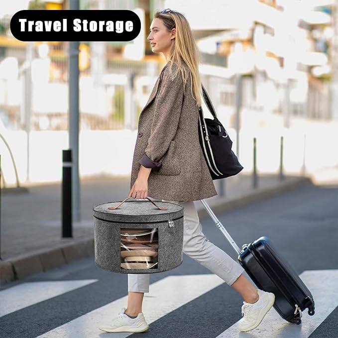 Hat Box, Travel Hat Storage Box, Foldable Hat Boxes for Storage, Space-saving Hat Organizer for Closet, Convenient Stackable Hat Carrier Case for Round Brim, Cowboy, Panama & Tweed Hats-NeatNest