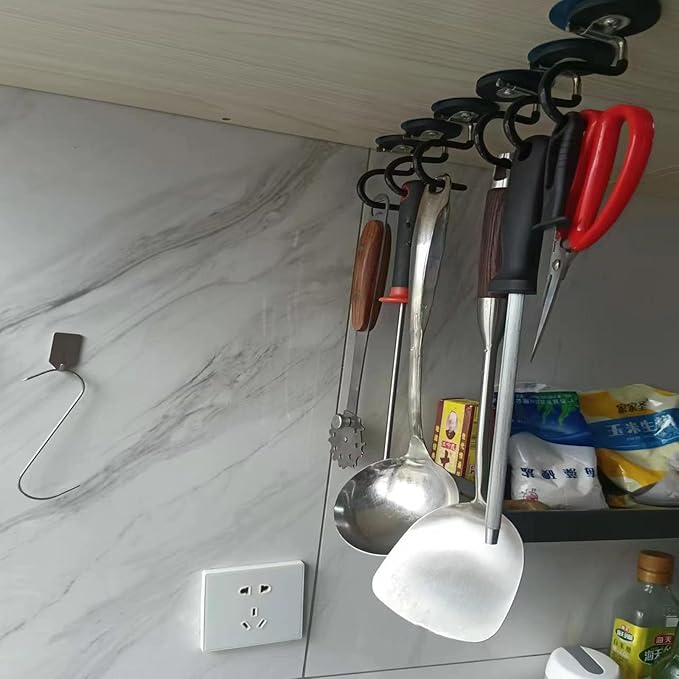 2PCS Magnetic Broom Hooks, Space-Saving Mop Rake Rack, Stainless Steel Heavy Duty Mop Handle