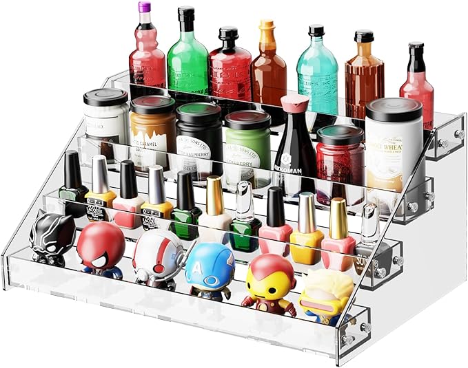 Acrylic 4-Tier Display Stand, Organizer, Storage Rack, Perfume, Spice, Figure, Cupcake, Card Display Stand, 12.2"x8.38"x6.22"-NeatNest