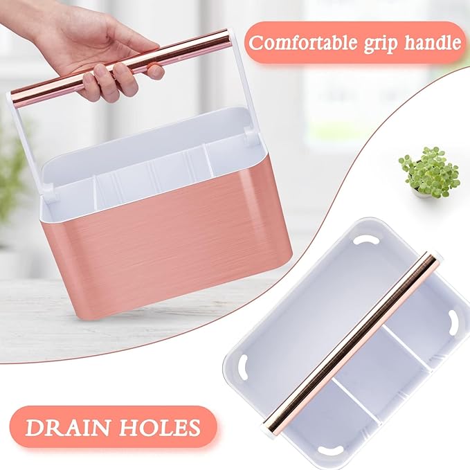 Portable Shower Caddy Tote: Divided Large Plastic Bath Basket Bin with Handles for College Dorm, Shower Storage Organizer for Bathroom Vanity Holds Shampoo,Conditioner Pink