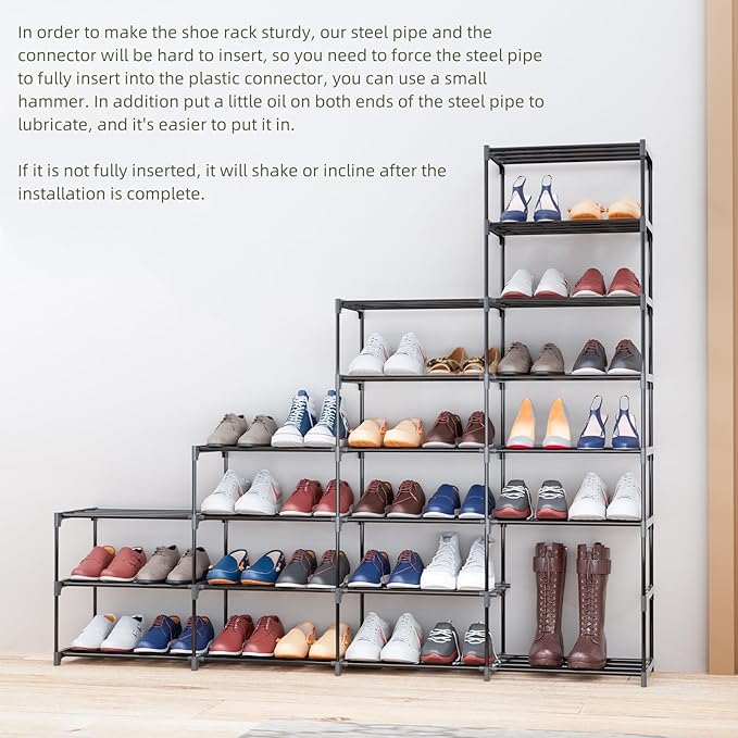 Shoe Rack Large Capacity 4 Rows 8 Tier 56-64 Pairs Shoes Boots Sneaker Stackable Storage Organizer Garage Entryway Hallway Front Doorway Shoe Tower Cubby Unit Shelf Space Saving-NeatNest