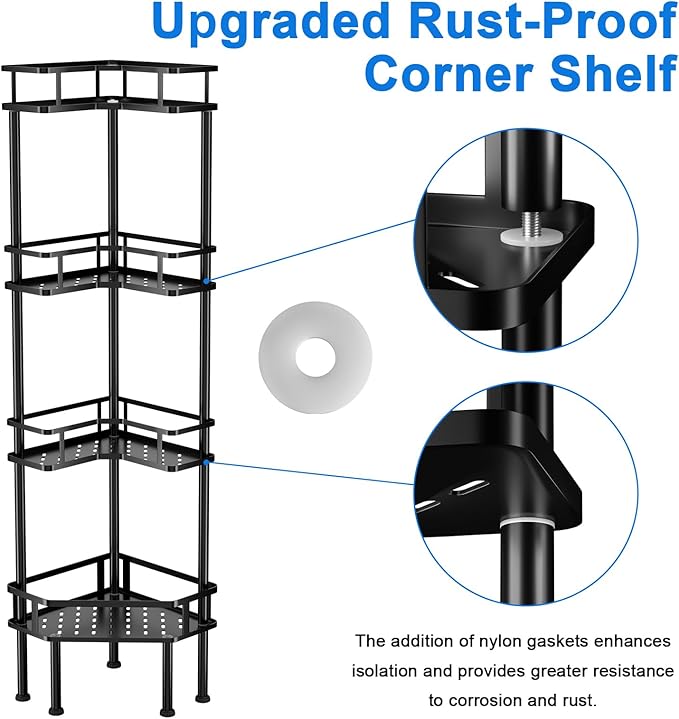 FJNATINH Corner Shower Caddy - 4-Tier Bathroom Organizer with Adjustable Feet, Heavy Duty Shower Shelf for Shampoo, Soap, Towels - Easy Install, No Drilling Required