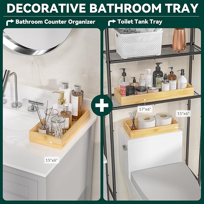 Bamboo Drawer Organizer for Kitchen & Bath, Extra Large Stackable Tray for Silverware, Toiletries & Utensils, 2 Pcs, 17" x 6" x 2" (Outer), 16.3" x 5.3" x 1.77" (Inner)-NeatNest