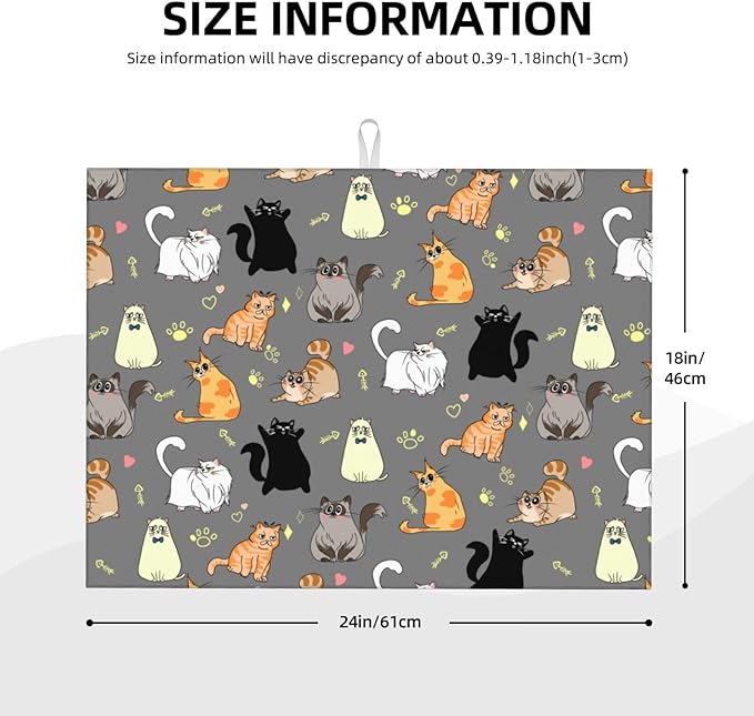 Cute Cat Dish Drying Mat 18 x 24 Inch for Kitchen Counter Cute Kitchen Mat Microfiber Kitchen Countertop Absorbent Reversible Drainer Rack Pad Dish Drying Mat 1PC-NeatNest