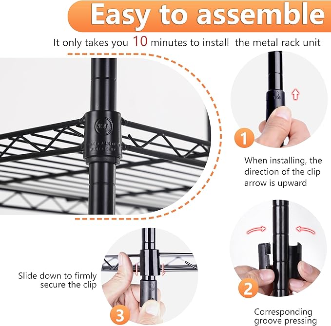 BestOffice 5 Tier Garage Shelving Heavy Duty Metal Shelves 17”D x 12”W x 48”H Easy Assemble Storage Shelves NSF Certified Wire Shelving with Leveling Feet for Garage Home Office, Black-NeatNest