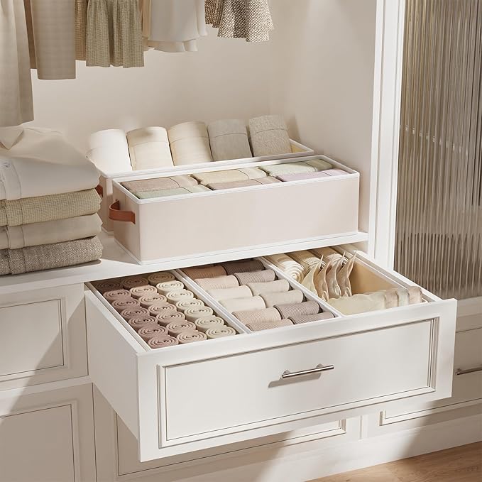 Fabric Storage Bins with Lids, Linen Foldable Clothes Boxes, Closet Organizer Containers with Double Handles, Baskets for Bedroom, Grey, 1 Pack, 14.96 x 6.1 x 5.11Inch-NeatNest