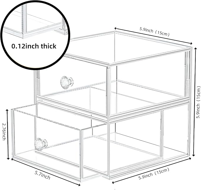 Acrylic Jewelry Box Clear Jewellery Storage Drawer Transparent Cosmetic Display Stand Holder Home Organizer Tray for Earring Necklace Rings Bracelet Makeup (2 drawer)-NeatNest