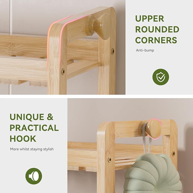 AmazerBath Bamboo Over The Toilet Storage Shelf - 2-Tier Bathroom Organizers and Storage Shelves, 2 in 1 Dual Stable Above Over Toilet Bamboo Shelf Home Storages Rack for Small Bathroom, Space Saver-NeatNest