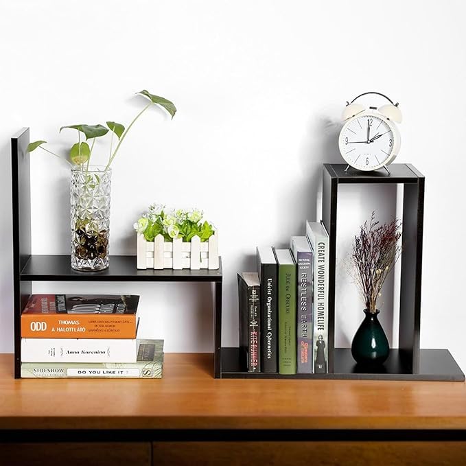ShellKingdom Desk Shelf Organizer, Desktop Shelves, Adjustable Desktop Corner Shelf, Bookshelf Storage Rack and Cubicle Decor for Desk, Tabletop, School, Office, Dorm Desk Organizer - Black-NeatNest