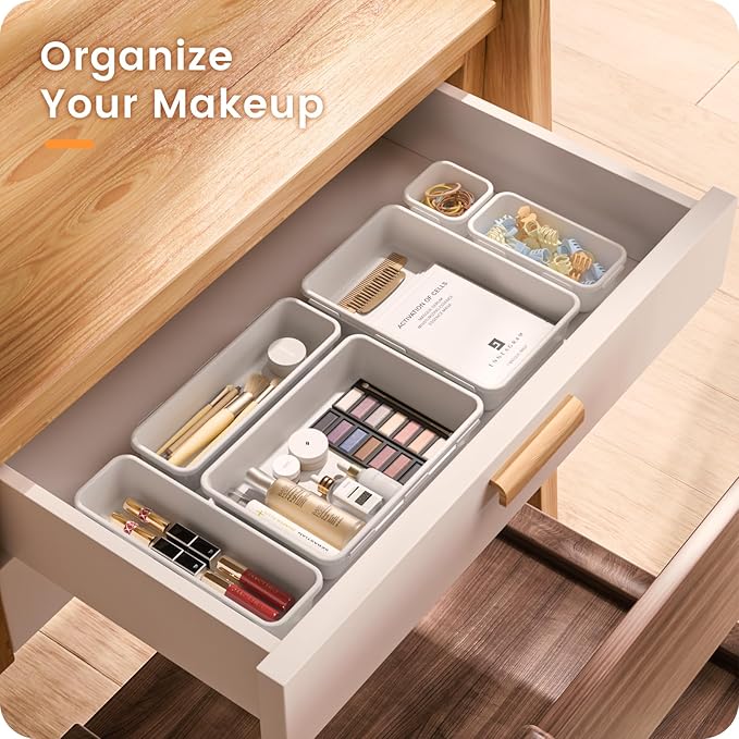 A-LuGei 【28PCS】 Drawer Organizer, Bathroom Organizers and Storage, Makeup organizer, Desk drawer organizer, Storage Bins for Kitchen Office Bedroom Vanity Jewelry Pantry Garage【White】【4Size】-NeatNest