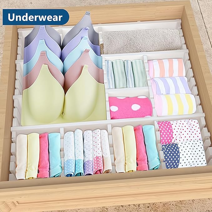 Drawer Divider,Adjustable Drawer Dividers Organizers for Baby Clothes, Underwear,Sock,Expandable Office Dresser Bathroom Desk Kitchen Separators Organizer (8 Pcs White)-NeatNest