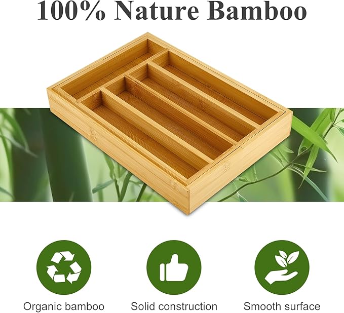 Bamboo Silverware Drawer Organizer Expandable Large Kitchen Utensil Holder Drawer Divider Organizers Storage Adjustable Cutlery Silverware Tray Wooden Spoon Holder Flatware Organizer Trays-NeatNest