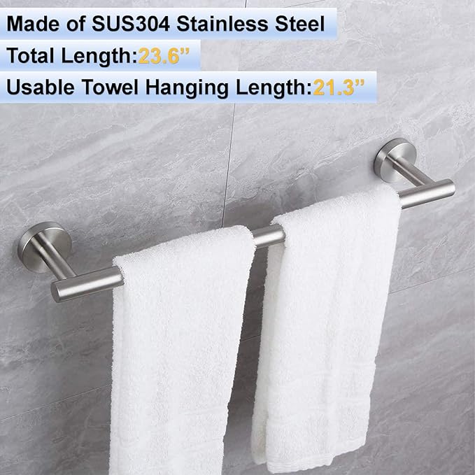 24 Inch Towel Bar for Bathroom 9/12/16/24/28/33 Inch Kitchen Hand Towel Holder Brushed Nickel SUS304 Stainless Steel RUSTPROOF Wall Mount Towel Rod (1, Brushed Nickel, 24 Inch)