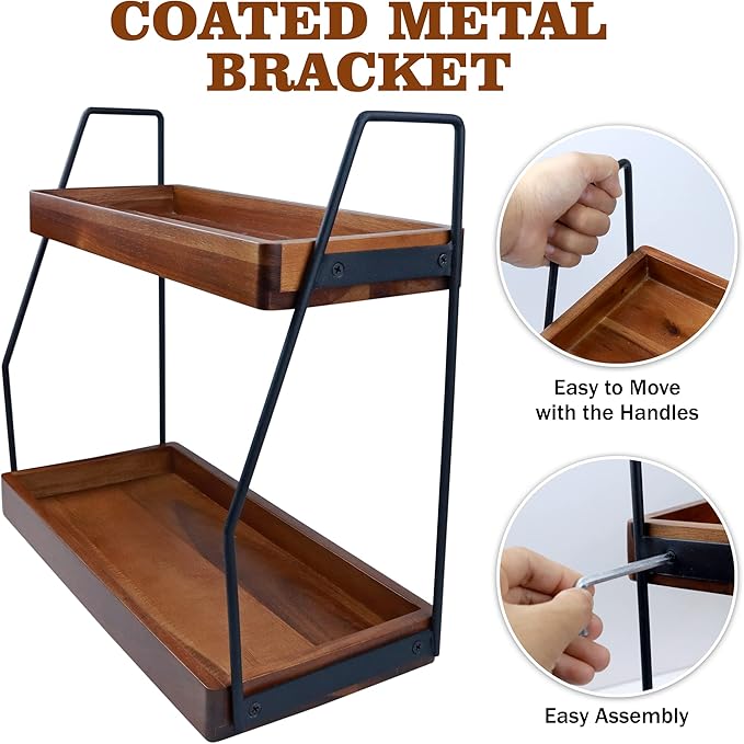 Acacia Bathroom Organizer Countertop 13.6 x 14 x 6.7 inches, 2-Tier Wood Counter Standing Rack, Countertop Storage Shelf for Organizing Bathroom Kitchen Office Desk Vanity Cosmetic Balcony
