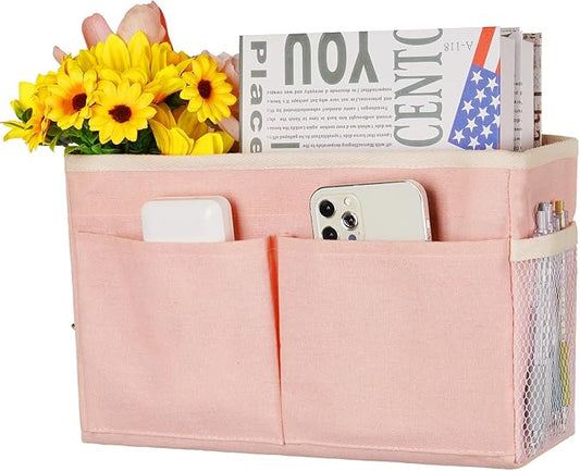 Bedside Caddy Hanging Storage with Water Bottle Holder for Bunk Bed Hospital Bed Dorm Rooms (Pink)-NeatNest