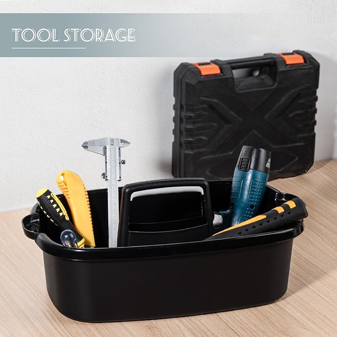 Large Cleaning Supplies Caddy Portable Shower Basket Supply Organizer with Handle Plastic Bucket Tool Storage for Bathroom, Bedroom, Kitchen, College Dorm, Garden, Black-NeatNest