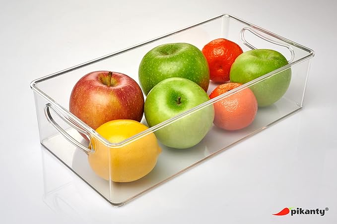 11-Inch Refrigerator Organizer Bin with Handles - Clear Plastic Storage for Fridge, Pantry, or Countertop - Dishwasher Safe - Made in the USA