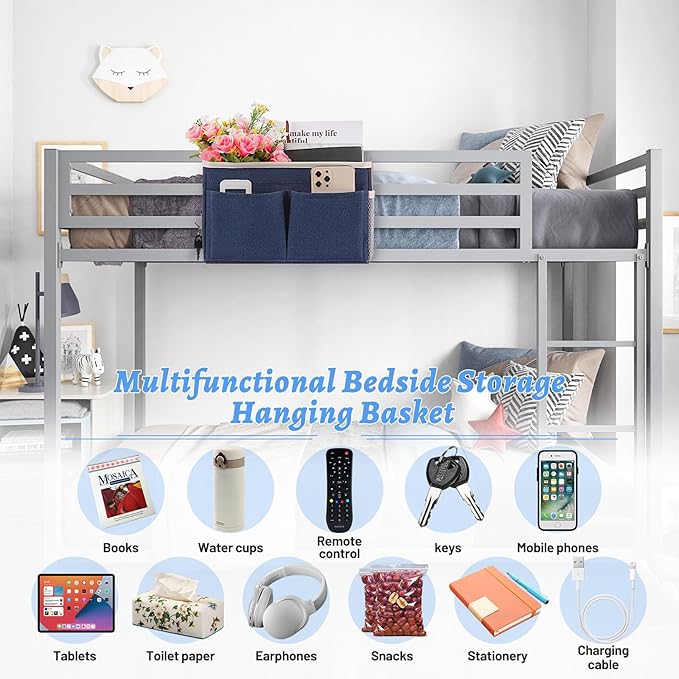 Bedside Caddy Hanging Storage with Water Bottle Holder for Bunk Bed Hospital Bed Dorm Rooms (Dark Blue)-NeatNest