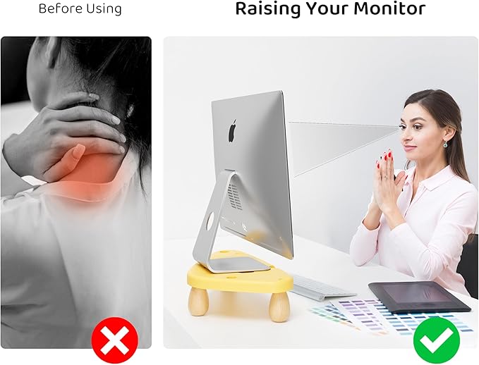 Cute Monitor Stand Riser,Cheese-Shaped Sturdy Desktop Computer Stand Wood Yellow Monitor Riser for Laptop, PC, Computer,Yellow-NeatNest